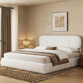 King Size Bed Frame with Storage, Boucle Cloud Bed with 4 Locking Drawers & LED Lights, Modern Upholstered Platform Bed, Plush Sides & Footboard, Adjustable Headboard, No Box Spring, Cream