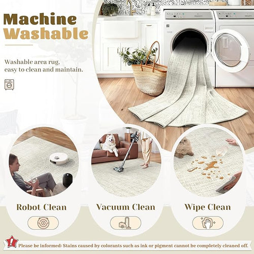 8x10 Area Rugs Washable Rug, Abstract Living Room Rug Large Neutral Modern Area Rug Soft Non Slip Low Pile Stain Resistant Indoor Carpet for Bedroom Nursery Kids Dining Room Office(Beige, 8'x10')