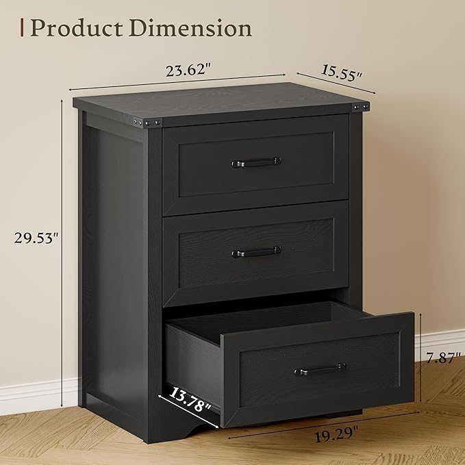 BORNOON 3-Drawer Dresser for Bedroom, Small Wooden Chest of Drawers with Metal Handles, Narrow Storage Cabinet with Anti-Tipping Design, Sturdy Dresser Organizer for Closet, Living Room, Entryway