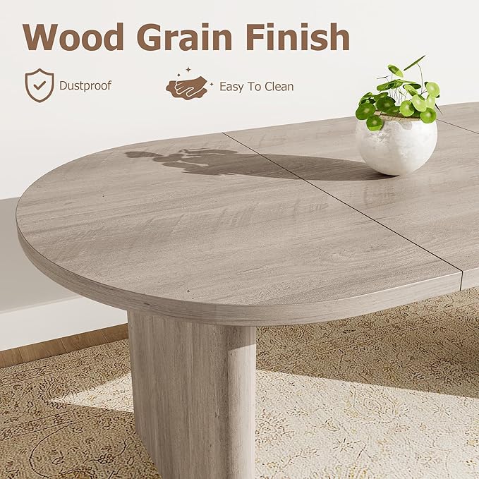 GarveeHome Oval Dining Table for 6-8 People, Long Large Kitchen Table with Thick Sturdy Wooden Base, Farmhouse Dining Room Table for for Kitchen, Living Room, Office (63" Long,Gray)