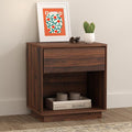 EYYTHUNG Farmhouse Nightstand, 21.6" Wood End Side Table with Storage and Open Shelf, Farmhouse Accent Night Stand Bedside Table for Bedroom Sofa, Brown
