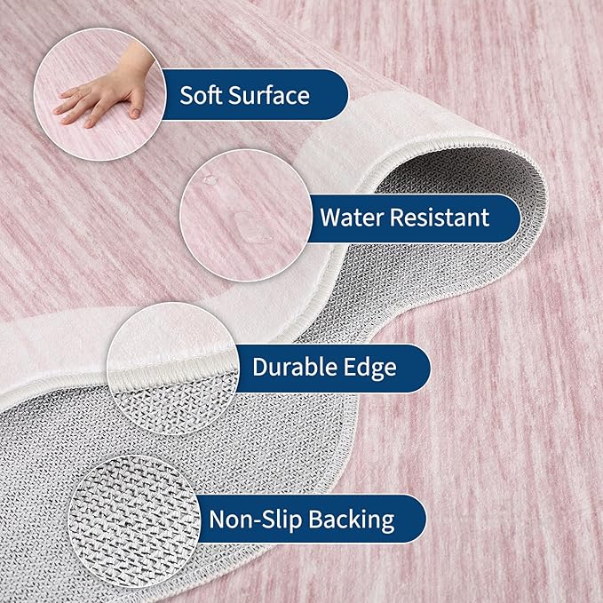 GarveeHome Scalloped Living Room Rug 5x7 Area Rug Washable Area Rug for Bedroom Modern Abstract Pink Kids Rug Non Slip Throw Rugs Soft Low Pile Stain Resistant Carpet for Dining Room 5'x7' Pink