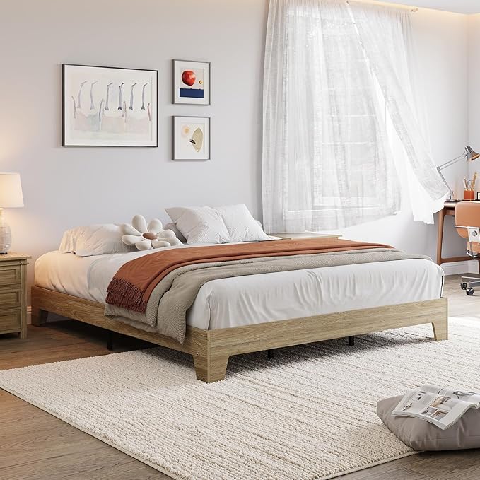 GarveeHome King Size Platform Bed Frame, Minimalist Wood Bed Frame No Headboard Needed, Sturdy Low Profile Bed with Natural Wood Grain, Noise-Free & Easy Assembly