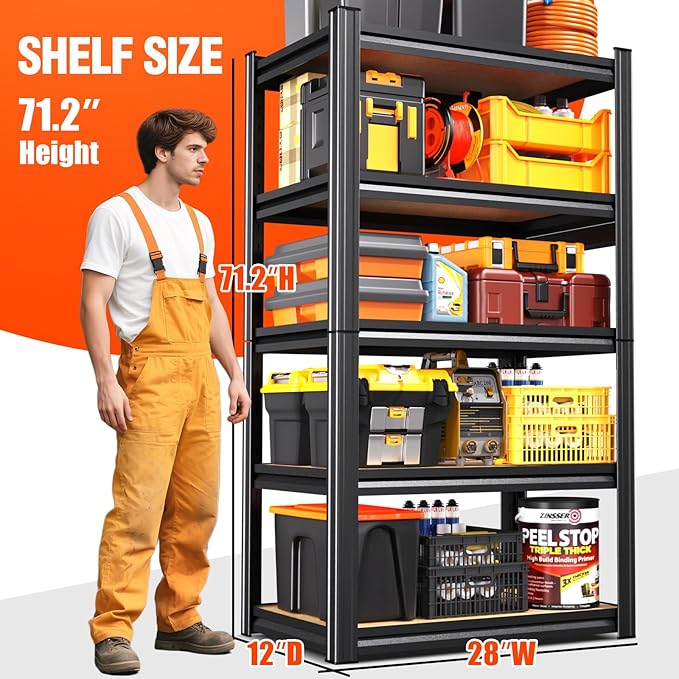 3 Pack Garage Shelving Heavy Duty 5-Tier Storage Shelves, Adjustable Shelving Unit, Utility Garage Organizer Shelf for Basement, Pantry, Kitchen, Warehouse, Supermarket, 12" Dx28 Wx71.2 H