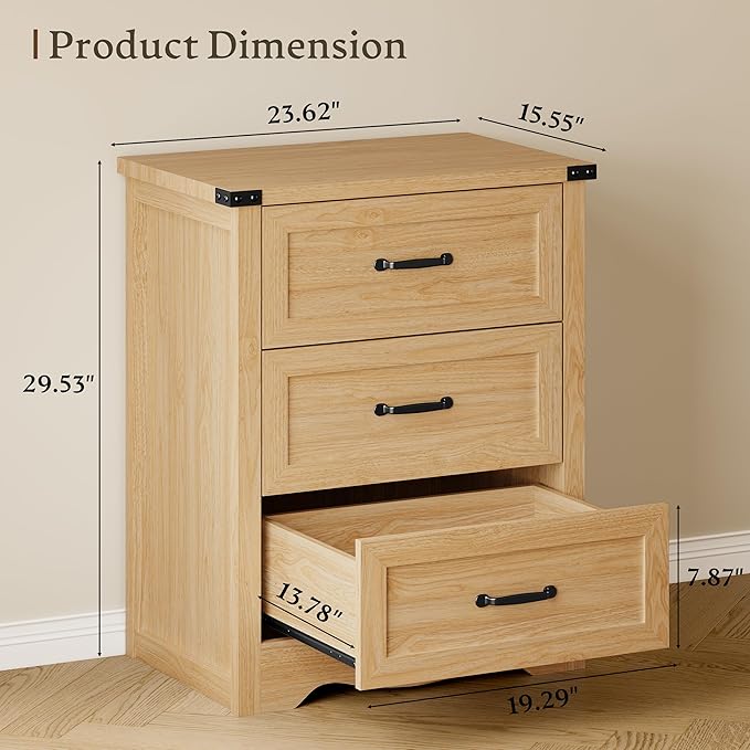 BORNOON 3-Drawer Dresser for Bedroom, Small Wooden Chest of Drawers with Metal Handles, Narrow Storage Cabinet with Anti-Tipping Design, Sturdy Dresser Organizer for Closet, Living Room, Entryway