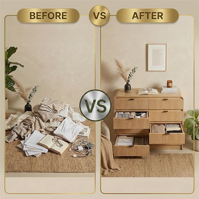FURSUN Fluted 8 Drawers Dresser for Bedroom, 55" Wide Wooden Dresser with Metal Handle, Curved Profile Design, Modern Storage Organizer for Bedroom, Living Room, Hallway, Natural Oak