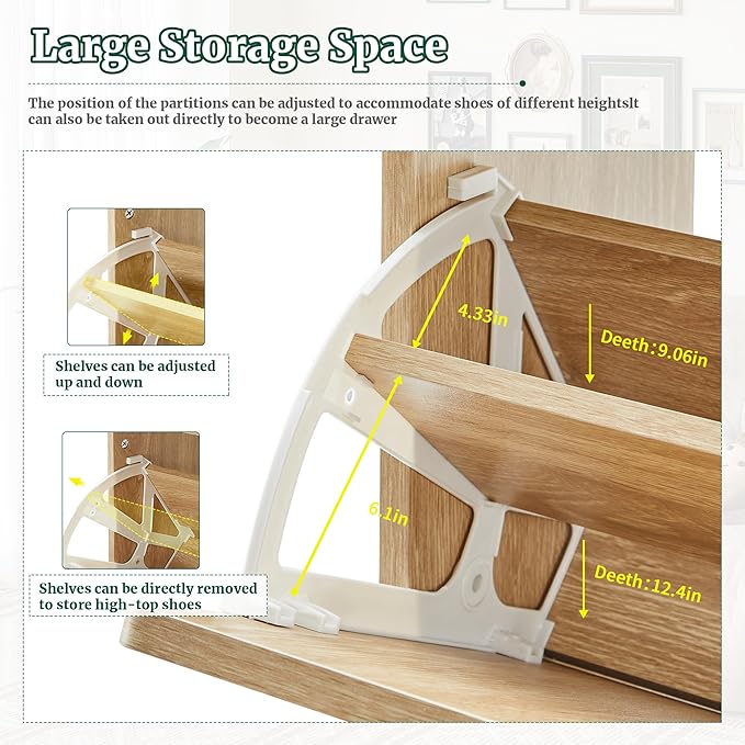 FurSch 47" Fluted Large Shoe Cabinet with 4 Flip Drawers, Slim Freestanding Shoe Cabinet Organizer, Narrow Shoes Storage Rack for Entryway, 5 Sturdy Legs (All Natural, 9.45" D x 47.24" W x 35.83" H)