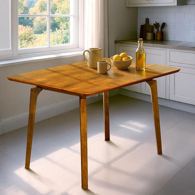 Acacia Verve 48" Solid Wood Dining Table for 4, Rectangular Acacia Wood Kitchen Table, Modern Farmhouse Style, Rustic Natural Finish, Dining Room Furniture, Seats 4 Comfortably, Caramel
