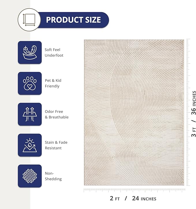 Abani Neutral Beige Area Rug | 2' x 3' Tan Geometric Carpet with Zen Circle Pattern | Rugs for Living Room, Bedroom, Office
