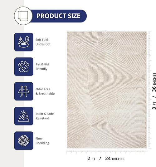 Abani Neutral Beige Area Rug | 2' x 3' Tan Geometric Carpet with Zen Circle Pattern | Rugs for Living Room, Bedroom, Office