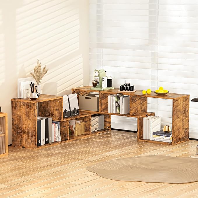 Recaceik Cube Bookshelf 2 Shelf Bookcase L-Shaped TV Console Stand Modern Entertainment Center with Open Storage Shelves for CDs/Movies/Books for Living Room, Bedroom, Home Office（Rustic Brown）
