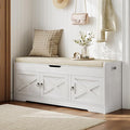 Farmhouse Shoe Storage Bench with Cushion Seat, 3-Tier Entryway Bench with Lift Top Storage and Adjustable Shelf, Bench for Hallway, Bedroom, White