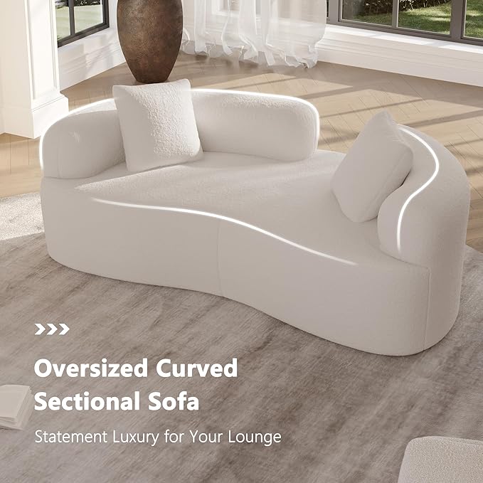 66.93 Inch Curved Loveseat Sofa with High - Density Foam Cushion, Full Compression Modular 2-Seater Couch, No Assembly Required, for Small Spaces & Living Room, Cream White