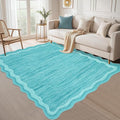Garvee Scalloped 5x7 Rugs Washable Area Rugs for Living Room,Modern Stain Resistant Solid Rug for Bedroom Kids Room, Scalloped Low Pile Non-Slip Neutral Rug for Dining Room Home Office Dorm,Teal