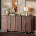 Sideboard Buffet Cabinet with Storage, Mid Century Modern Accent Cabinet with Skeleton Line & Wood Grain Texture, 63" Minimalist Credenza for Living Room Kitchen Dining Room Entryway, Walnut