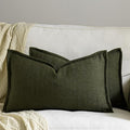 DEZENE 12x20 Linen Pillow Covers Olive Green Pack of 2 Farmhouse Boho Neutral Accents Striped Textured Rectangular Lumbar Decorative Throw Pillow Cases for Living Room Couch Bed Home Decor