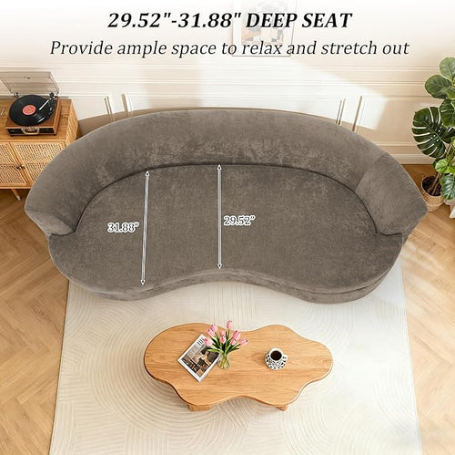 95” Modern Curved Sofa, Chenille Fabric Comfy Cloud Couch, No Assembly Required Half Moon Couch with Deep Seat, 4 Pillows for Living Room, Apartment, Bedroom