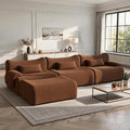 Cloud Couch Sectional, L Shaped Boneless Couches for Living Room - Oversized Modular Sofa with Deep Seats, Modern Couches with Movable Ottoman,Brown(red Brown)