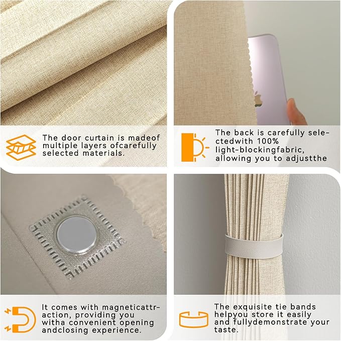 Jilron Accordion Door Curtain Set - 100% Blackout, with Curtain Rod Included, for Bedroom Privacy Protection (Beige-43 W x 78" L+Rod)