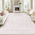 9x12 Area Rugs for Living Room: Washable Large Vintage Floral Rug Low Pile Non-Slip Boho Carpet for Bedroom Home Office Dining Room (Pink, 9'x12')