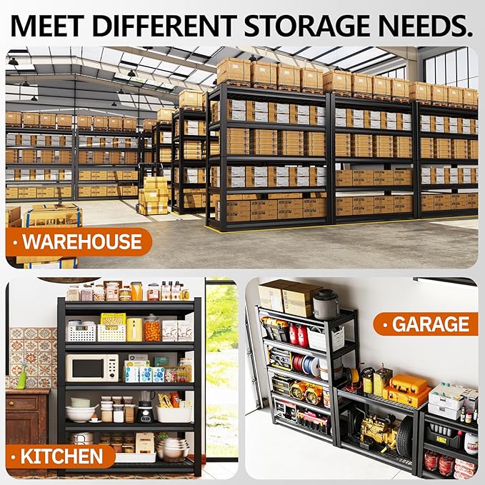 1500lbs Heavy Duty Garage Shelving, 5-Tier Adjustable Storage Shelves, 72" H x59 W x 19.6" D, Utility Wire Shelving for Warehouse, Basement, Garage