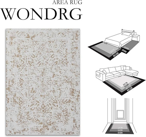 8x10 Fluffy Area Rug Brown Shag Neutral Carpet for Living Room Soft Medium Pile Floral Large Rug for Bedroom Dorm Office Dining Room Kitchen Nursery Modern Decor