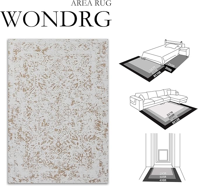 6x9 Fluffy Area Rug Brown Shag Neutral Carpet for Living Room Soft Medium Pile Floral Rug for Bedroom Dorm Office Dining Room Kitchen Nursery Modern Decor