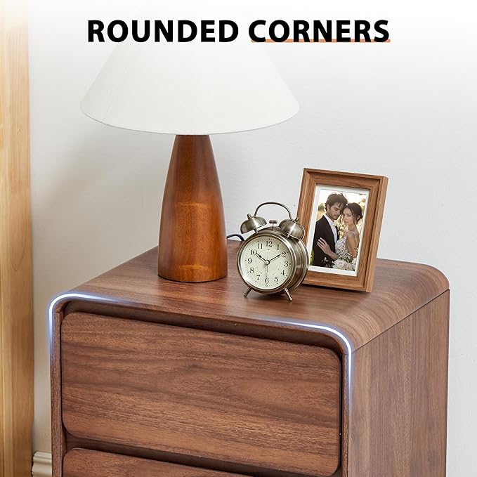AVZEAR Small Night Stand with 2 Drawers, Mid Century Modern Nightstands with Solid Wood Legs, 2 Drawer Dresser Curved Profile Design End Table Side Table for Small Space, Dorm, Bedroom(Walnut)
