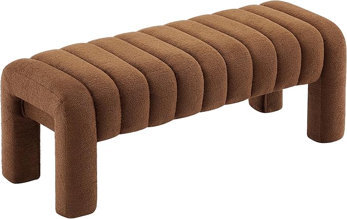 43" Upholstered Boucle Bench Bedroom, Padded Ottoman Bench, Sherpa Window Seat for Living Room Entryway End of Bed, Rust Brown