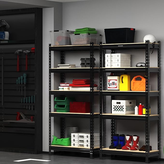 PrimeZone Storage Shelves 2 Pack 5 Tier Adjustable Garage Storage Shelving, Heavy Duty Metal Storage Utility Rack Organizer Shelf Unit for Warehouse Pantry Closet Kitchen Basement, Black