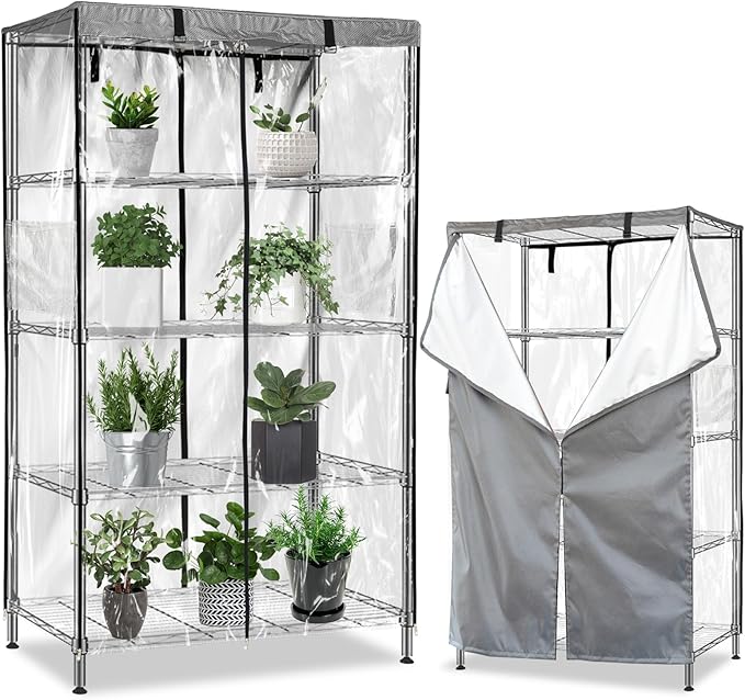 okcool Waterproof Shelf Cover,600D Heavy Duty Wire Shelving Unit Cover,Three Side See Through Panel Clearly Visible (Fits 60" Wx24 Dx72 H Shelves)