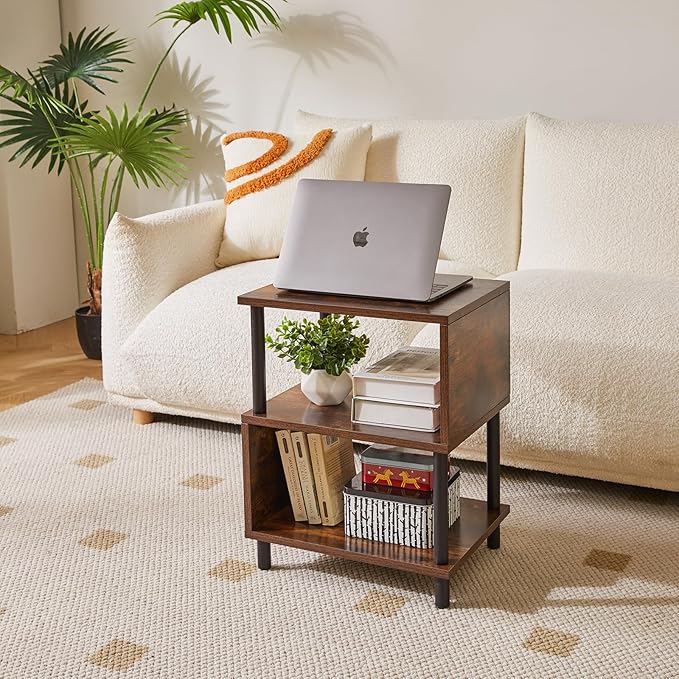 Aibiju Side Table for Bedroom, End Table Small, Mid-Century Modern Nightstand with Open Storage Shelf, Small Table Rustic Brown/Black YD-TM152H