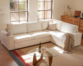 ELUCHANG 113" V-Shaped Modular Sectional Sofa Couch, Modern 4-Seat Comfy Linen Deep Seat Sofa with Corner, Removable Cover, Easy Assembly, Large Sofas & Couches for Living Room, Office, Beige | Spring Cushions, Easy to Clean, Deep Seat