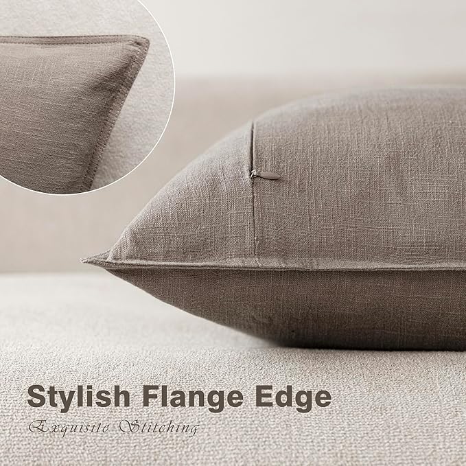Foindtower Set of 2, Decorative Linen Soild Throw Pillow Covers Soft Accent Euro Cushion Case Farmhouse Neutral Pillowcase for Chair Couch Sofa Bedroom Living Room Home Decor 24 x 24 Inch Brown Tan