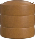 HomePop Storage Round Ottoman with Removable Lid |Homepop Home Décor|Upholstered Round Velvet Foot Rest Ottoman - Carmel Faux Leather