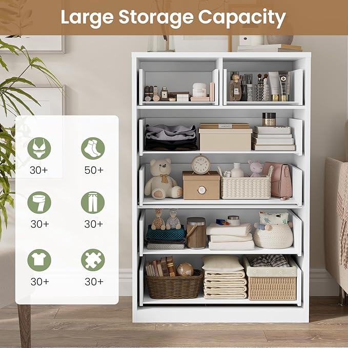 HAUOMS Tall 6 Drawer Dresser, White Modern Chest of Drawers for Bedroom,Closet Dressers with Drawers for Living Room, Entryway, Hallway