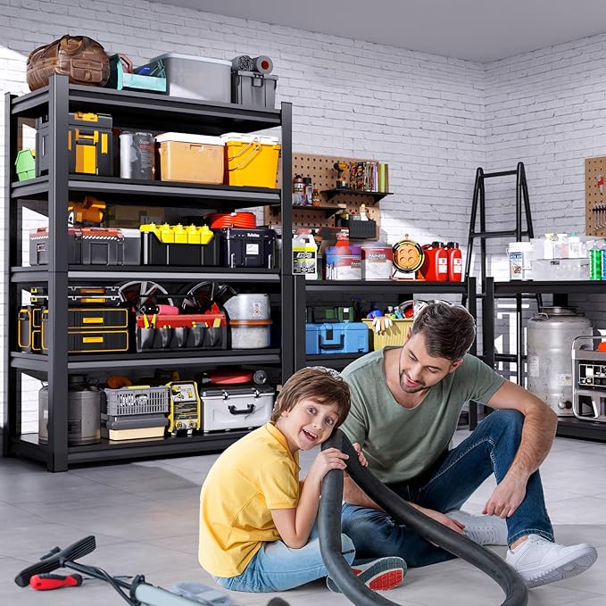 2Pack 46" W Heavy Duty Garage Shelving - 5 Tier Metal Storage Shelves (2500 LBS Total Capacity), Adjustable Steel Utility Rack for Pantry, Warehouse, Basement, Shop - 71" Hx46 W x 20" D,Black