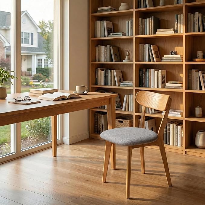 100% Solid Wood Dining Chairs,Mid Century Modern Dining Chairs with Upholstered Cushion,Kitchen,Dining Room Chairs Set of 1/2/4 (1, Original Color Grey Upholstery)