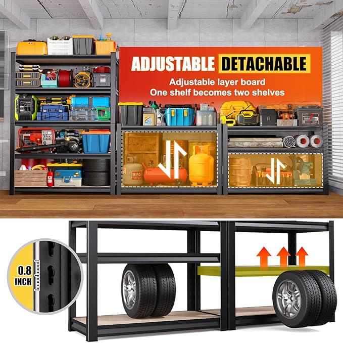 Set of 2 78"H Garage Shelving-2050 lbs 5 Tier Storage Shelves,Adjustable Heavy Duty Metal Shelving Unit and Storage Large Rack,Utility Steel Shelf for Warehouse Industrial Pantry -78"x46"x20",Black