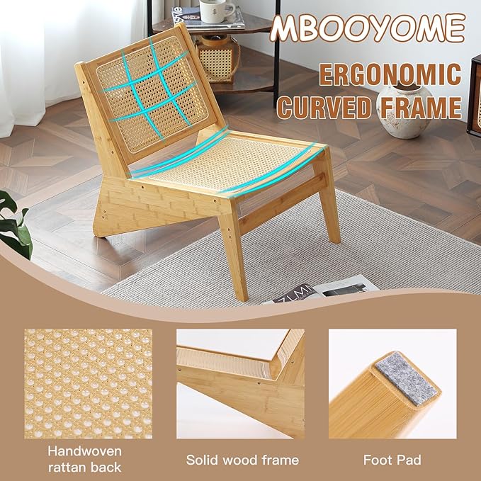 MBOOYOME Mid Century Modern Accent Chair for Living Room, Low Armless Lounge Chair with Solid Wood Frame, Comfy Armchair for Bedroom and Balcony, Wood