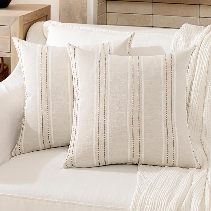 Hckot Throw Pillow Covers 24x24 Set of 2 Tan Pillow Covers Farmhouse Decorative Pillows Textured Linen Square Cushion Covers for Sofa Couch Bed Living Room Decor(Tan)