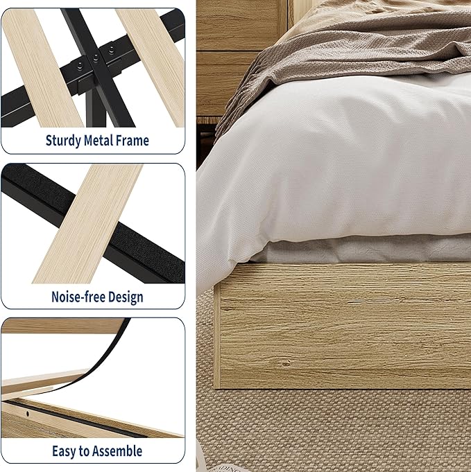 GarveeHome Twin XL Size Wood Platform Bed Frame, Wooden Bed Frame No Headboard, Wood Slat Support, No Box Spring Needed, Easy Assembly