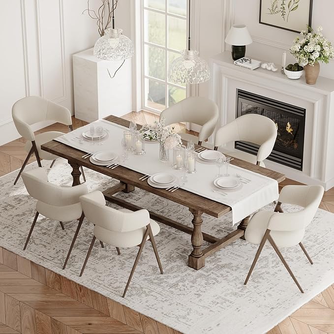 COLAMY Dining Chairs Set of 6, Mid Century Modern Dining Room Kitchen Dinner Chairs with Iron Legs, Open Back and Padded Seat, for Living Room/Bedroom/Restaurant/Cafe, Beige