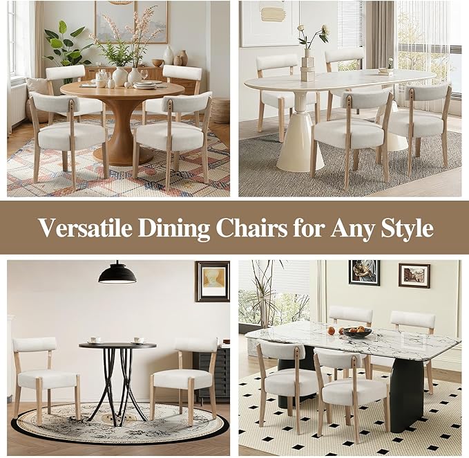 ZJhome Modern Dining Chairs Set of 6 – Mid-Century Modern Faux Leather Upholstered Kitchen & Dining Room Chairs with Curved Back, Oversized Rounded Seat, Sturdy Wood Frame, Beige