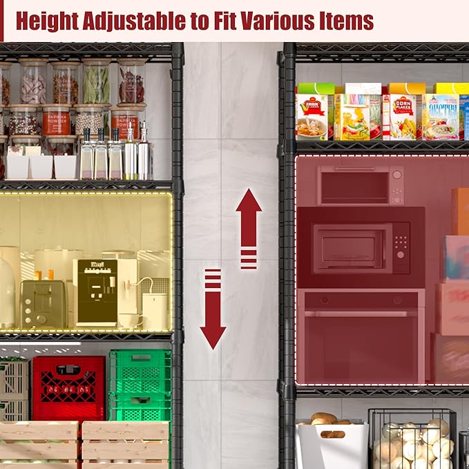PrimeZone 55.5" W x 24" D x 80" H Heavy Duty Wire Storage Shelves with Wheels, 4 Tier Adjustable NSF Commercial Garage Shelving Unit, Rolling Metal Organizer Shelf Rack for Warehouse, Pantry, Black