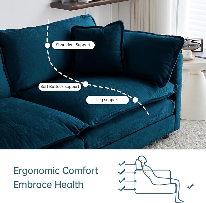 Modular Sectional Sofa, 76.7 Inch I-Shaped Cloud Sofa with Deep Seat Comfortable Chenille Sofa with Cushion Double Sectional Sofa for Living Room Apartment,Blue