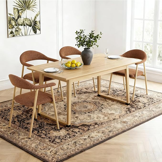 DUMOS Dining Chairs Set of 4, Linen Fabric Upholstered Kitchen Side Chairs with Curved Backrest & Metal Legs, Modern Farmhouse Accent Chairs for Dining Room Kitchen Living Room Cafe, Orange