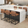GarveeHome Bar Stools Set of 6, Modern Counter Height Bar Stools with Back and Footrest, Faux Leather Upholstered Barstools Chairs for Kitchen Island Dining Room Bar, Brown