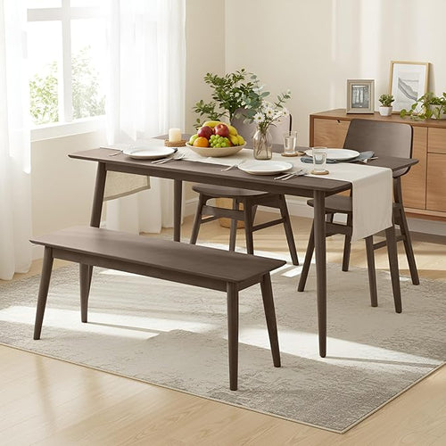 Alaterre Furniture Calais Dining – 4 Piece Dining Table Set for 4 with Chairs and Bench – Mid Century Modern 59-Inch Solid Wood Kitchen & Dining Room Table with Bench, and 2 Chairs (Walnut Finish)