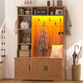 CSZZD Hall Tree with Bench and Shoe Storage, Farmhouse Entryway Bench with Coat Racks and Led Lights, Tall Hall Tree with 7 Coat Hooks, 6 Storage Cubbies, Adjustable Shelf